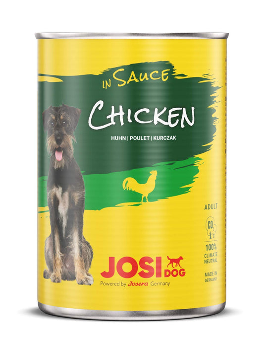 Can of JosiDog chicken in sauce for dogs on a white background by josera lebanon