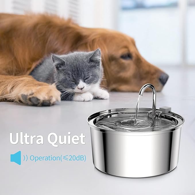 Cat Water Fountain, 3.2L/108oz Automatic Stainless Steel Pet Fountain Dog Water Dispenser, Ultra-Quiet Pump and 3 Replacement Filters & for Cats, Dogs, Multiple Pets