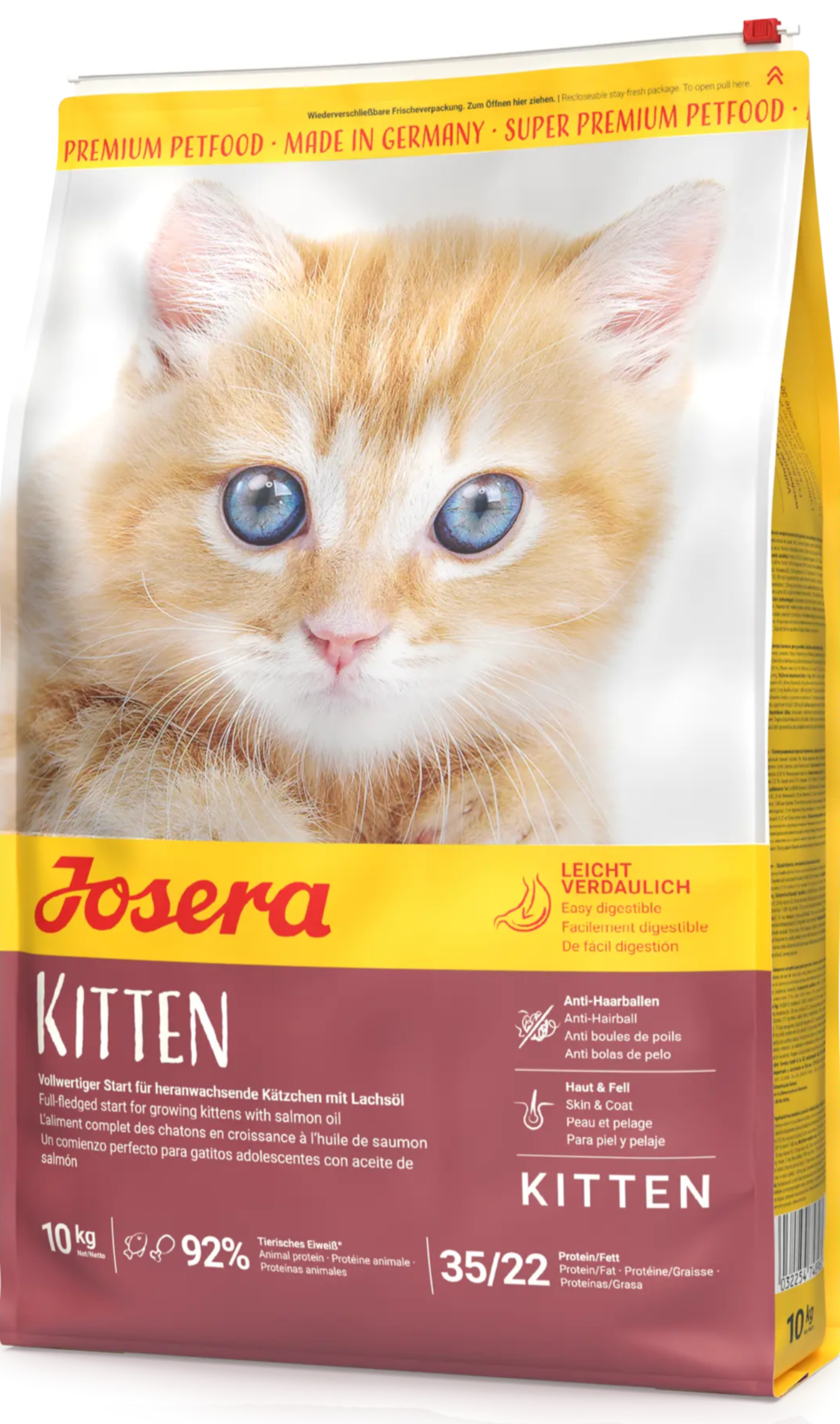 Josera Kitten cat food packaging with a kitten illustration on a white background