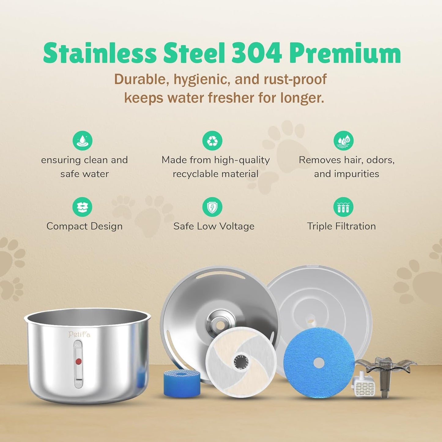 Stainless Steel Flower Pet Water Fountain – Ultra Quiet, 2L Capacity