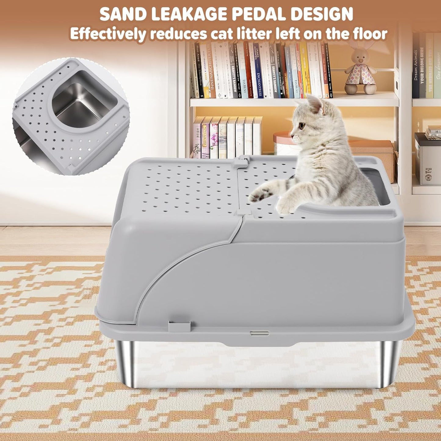 Fully Enclosed Stainless Steel Cat Litter Box with Lid – Odor Control & Easy Cleaning