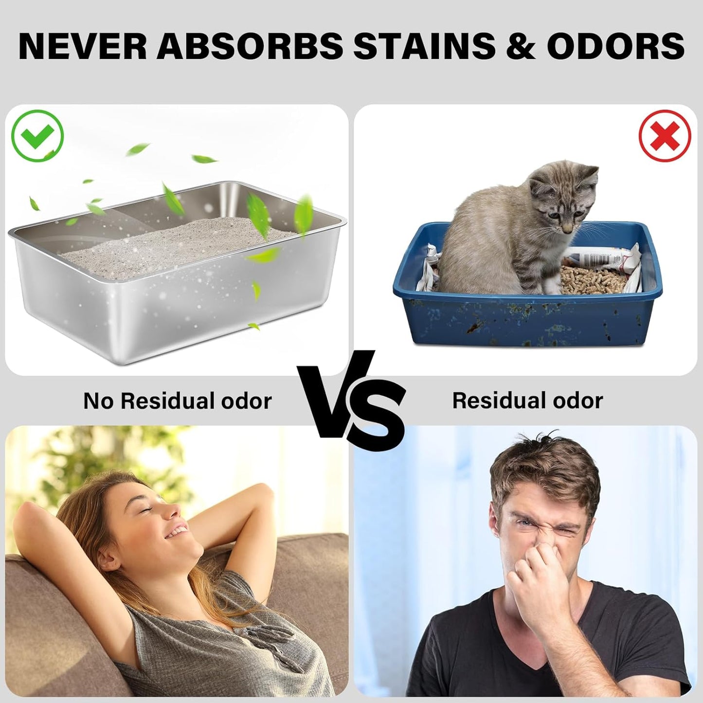 Open / high-sided stainless steel litter box