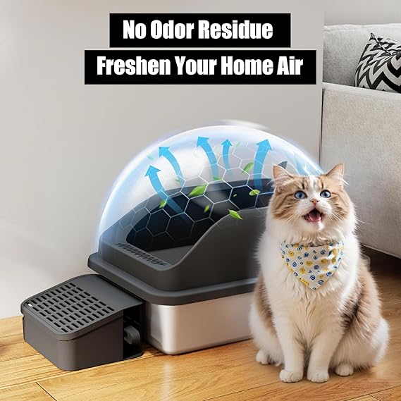 Semi-closed stainless steel litter box with step