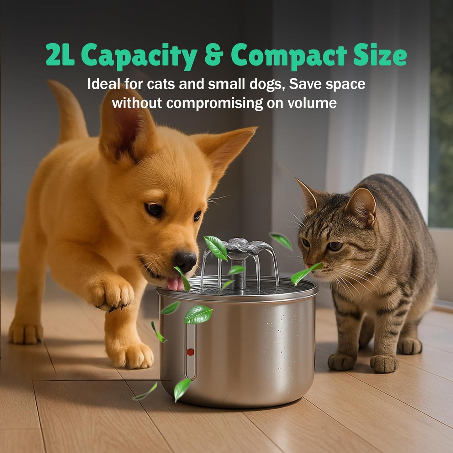 Stainless Steel Flower Pet Water Fountain – Ultra Quiet, 2L Capacity