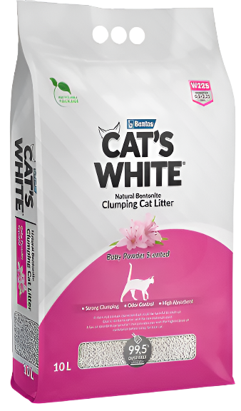 Bag of Cat's White clumping cat litter with pink and white design