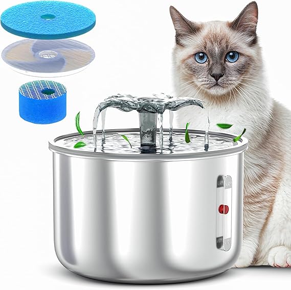 Stainless steel flower style pet water fountain with 2L capacity and ultra-quiet pump