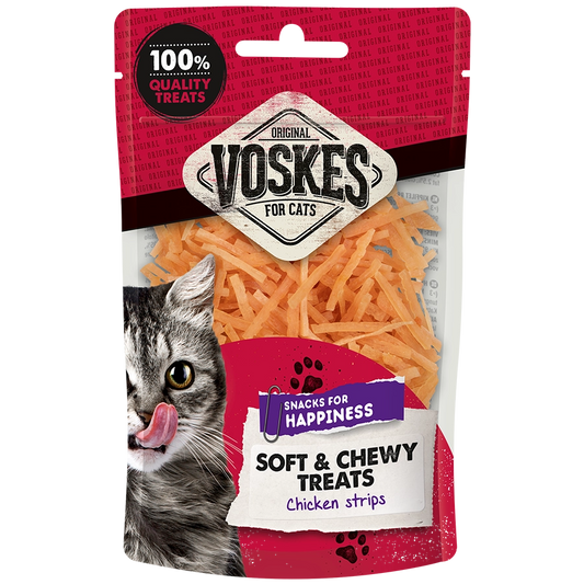 Voskes cat treats packaging with a cat on the label