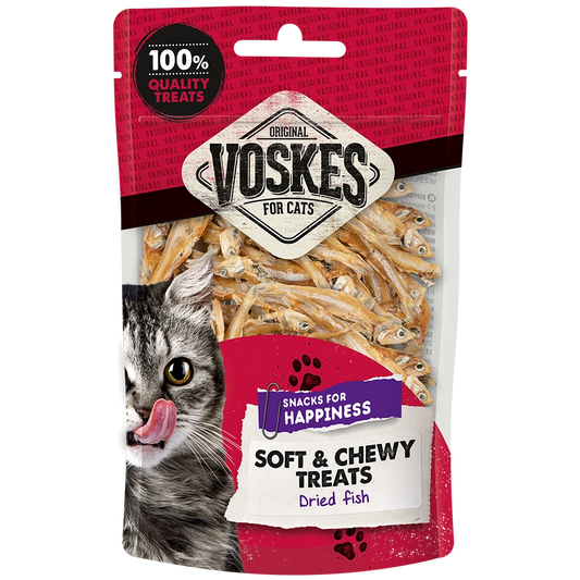 Voskes cat treats packaging with a cat's face on a white background