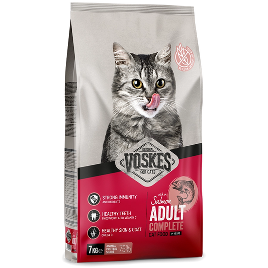 Voskes cat food package with a cat on the front on a white background