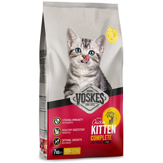 Voskes kitten complete cat food package with a kitten on the front