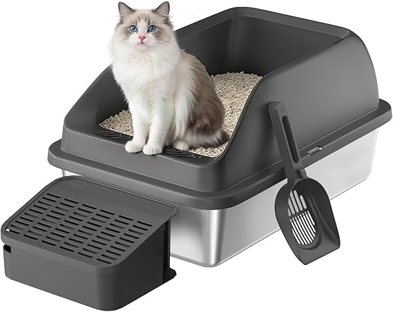 semi closed stainless steel cat litter box with step