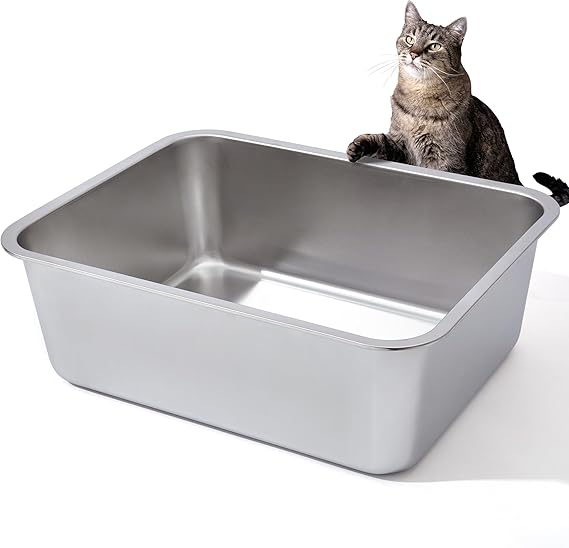 stainless steel cat litter box with high sides odor resistant